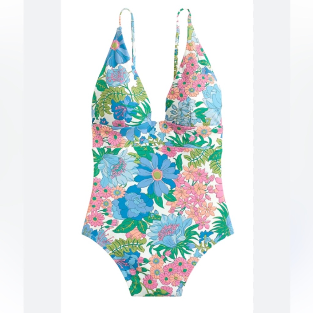 J. Crew Floral One Piece Swimsuit - Blue, Green, Pink